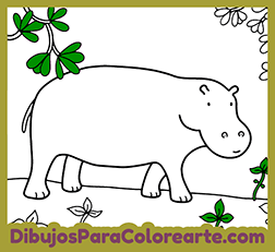 Dibujos infantiles fáciles de animales para imprimir y pintar: Hipopótamo