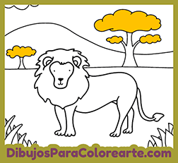 Dibujo infantil de león para colorear en línea o para imprimir gratis y pintar