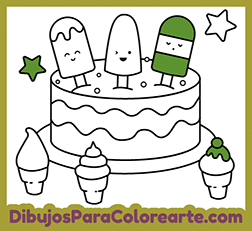 Imprimir y colorear dibujo de Pastel de cumpleaños