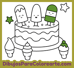 Dibujos infantiles para colorear online: Pastel de cumpleaños para pintar gratis