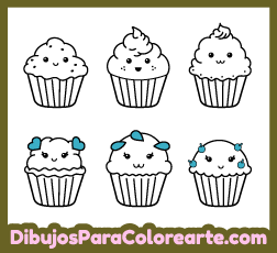 Dibujos fáciles online para colorear para niños y niñas: Muffins para pintar gratis