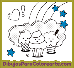 Dibujos kawaii para colorear: helados y dulces