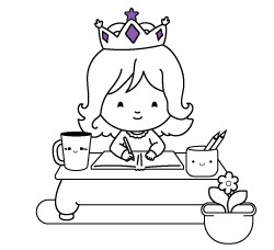 Princesas para colorear gratis. Dibujo infantil de princesa escritora para niñas y niños online