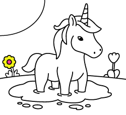 Dibujos infantiles para pintar online para niños pequeños: Unicornio en el agua para colorear
