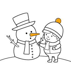 Ilustración infantil navideña para pintar online: Muñeco de nieve 