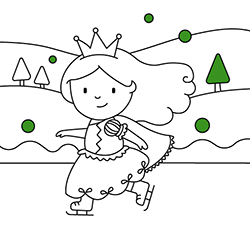 Dibujos de princesas para niñas y niños. Princesa patinando para pintar gratis y online