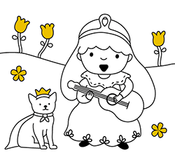 Dibujos fáciles para imprimir y colorear. Dibujo de princesa para niños y niñas onine