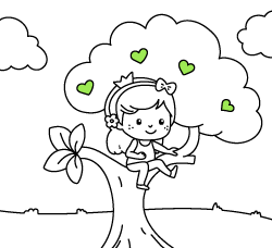Princesas para colorear online y gratis. Dibujo infantil de princesa en árbol para niñas y niños