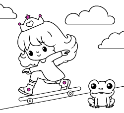 Princesas para colorear gratis. Dibujo infantil de princesa en skate para niñas y niños online
