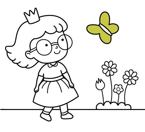Dibujos de Princesas online para pintar gratis para niños pequeños: Princesa con anteojos