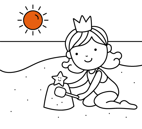 Dibujos de princesas gratis para colorear online para niños pequeños: Princesa en la playa