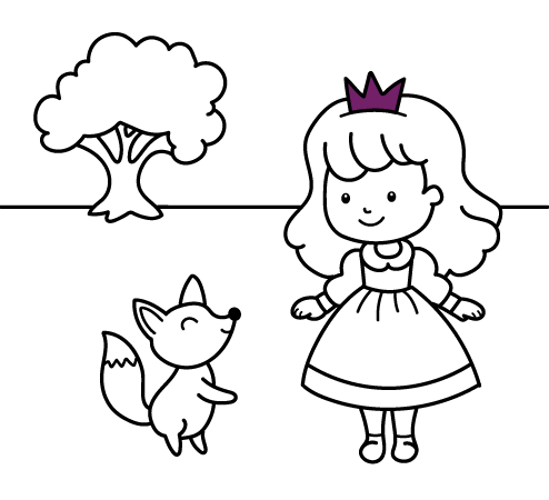Dibujos para colorear online y gratis para niños pequeños: Princesa y zorrito