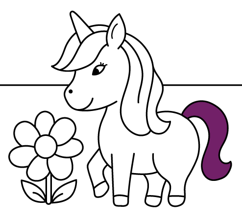 Dibujos de unicornios para colorear online y pintar gratis para niños y niñas: Unicornio con su flor