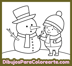 Dibujo navideño en linea para pintar gratis para niños y niñas: Muñeco de nieve 