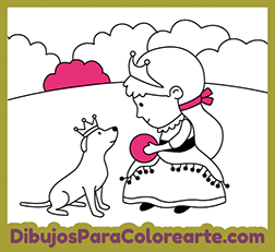 Dibujos fáciles de princesas para colorear e imprimir. Princesa con perro para pintar online