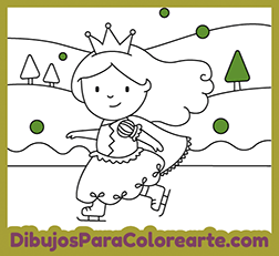 Dibujos fáciles para imprimir y pintar. Princesa patinando para colorear online y gratis