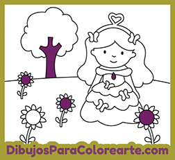 Dibujos para imprimir gratis. Dibujo de princesa con mariposas para colorear online