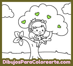 Dibujos de princesas gratis para niñas y niños: Princesa en árbol