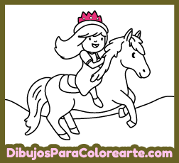 Princesas para colorear online y gratis. Dibujo fácil de princesa a caballo para niñas y niños