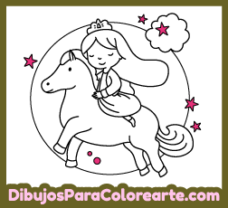 Dibujos infantiles de princesas para colorear online para niñas y niños: Princesa cabalgando