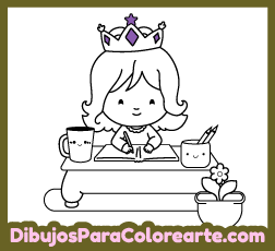 Dibujos de princesas gratis para niñas y niños: Princesa escritora para colorear online