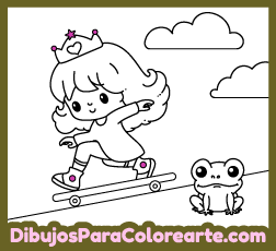 Dibujos infantiles de princesas gratis para niñas y niños: Princesa en skate para pintar online