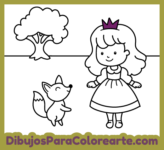 Dibujos infantiles de princesas para colorear online y gratis: Princesa y zorrito