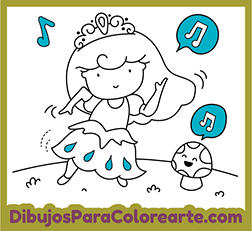 Dibujo para pintar gratis para niños pequeños: Princesa Musical