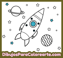 Ilustraciones de transportes para colorear online para niñas y niños: Cohete