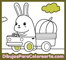 Ilustraciones de transportes para pintar online para niños pequeños: Conejo en su camión