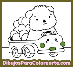 Imágenes de transportes para colorear gratis para niñas y niños: Perro y su camión