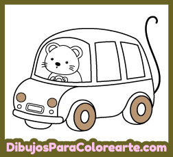 Imágenes de transportes para colorear online para niños pequeños: Ratón en su auto