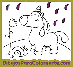 Dibujo de Unicornio bajo la lluvia para colorear online o para imprimir gratis y pintar