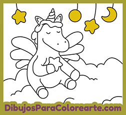 Dibujo infantil de Unicornio para pintar online. Unicornio con alas para colorear gratis