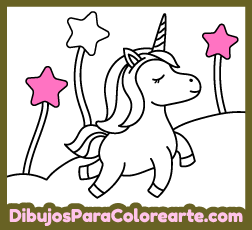 Dibujos infantiles fáciles de Unicornios para colorear en línea: Estrellas