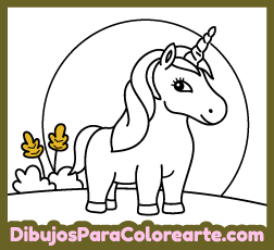Imágenes de Unicornios para pintar online y gratis para niños pequeños: Atardecer