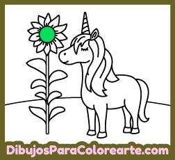 Imágenes de Unicornios para colorear gratis para niñas y niños: Girasol