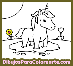 Unicornios para niños y niñas. Unicornio en el agua para colorear online y gratis