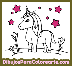 Dibujos online para colorear para niños y niñas. Unicornio con tulipanes para pintar gratis
